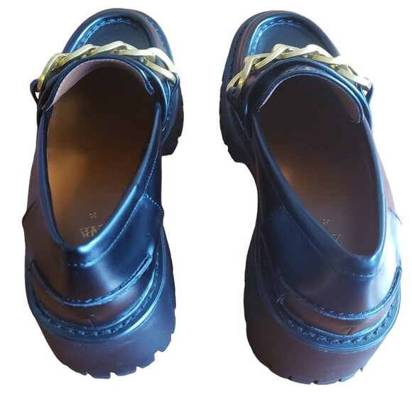 Woman's US-6 Zara Black Chunky Heeled Loafers - Picture 8 of 9